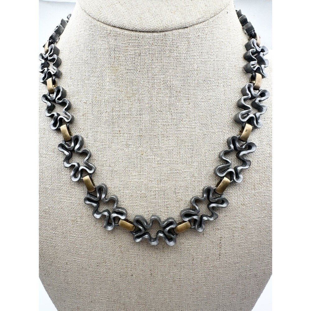 Vintage Pewter Unique Link Chain Necklace Two Tone 18”